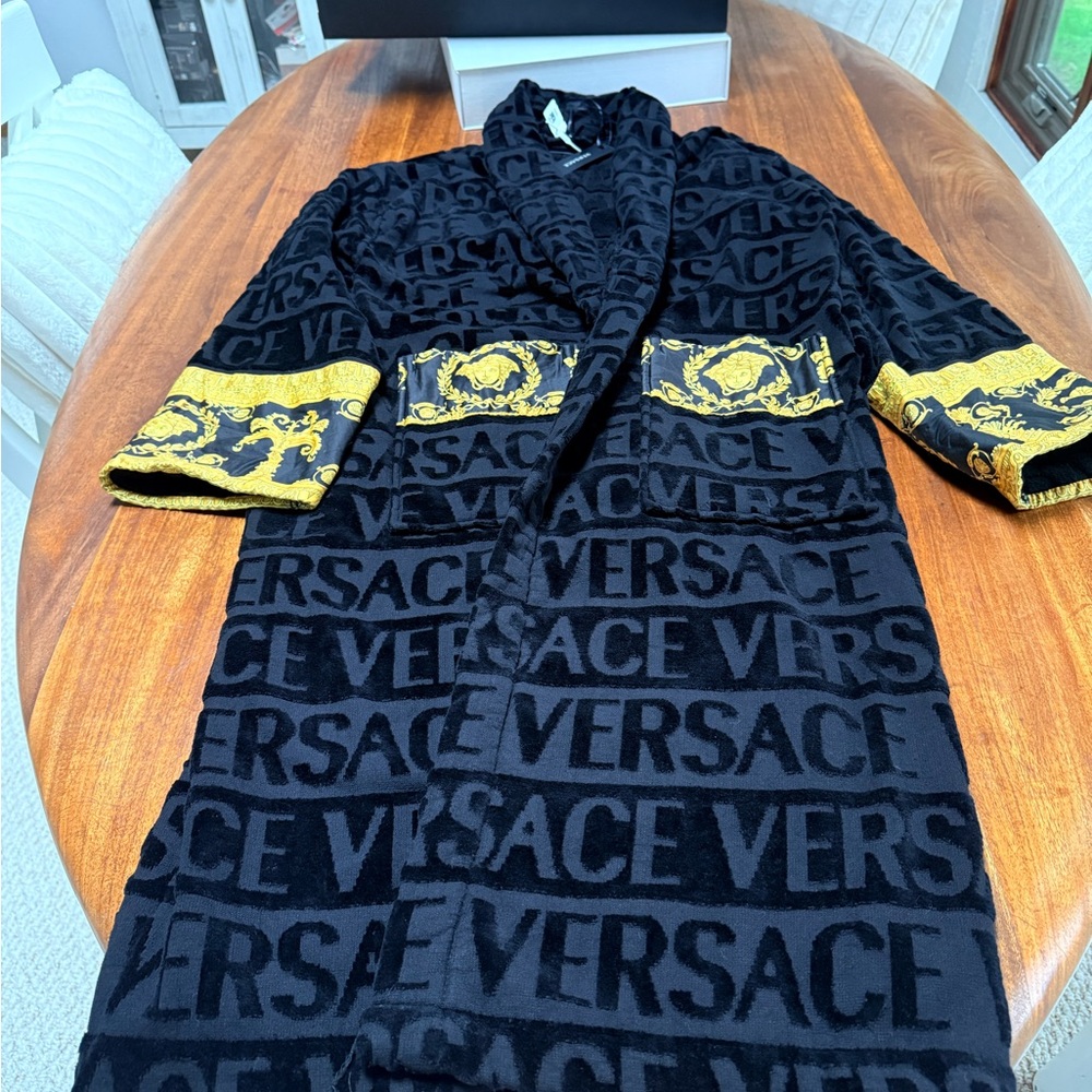 NWT in Versace Box…Black Robe with belt tags on,Gold Detailing baroque brand new